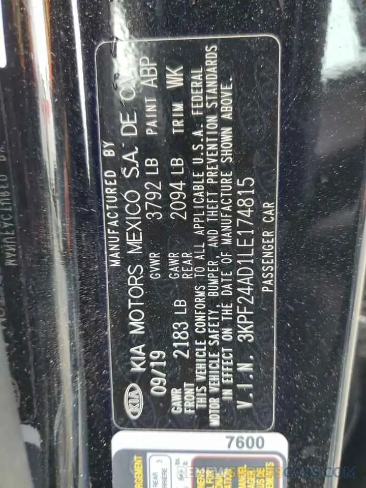 13 Photograph of a damaged car 3KPF24AD1LE174815 KIA FORTE 2020