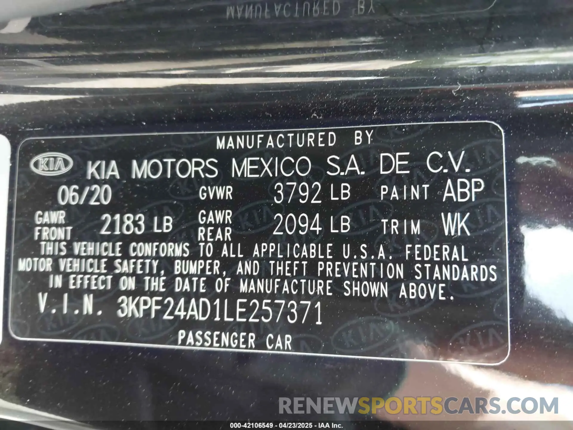 9 Photograph of a damaged car 3KPF24AD1LE257371 KIA FORTE 2020