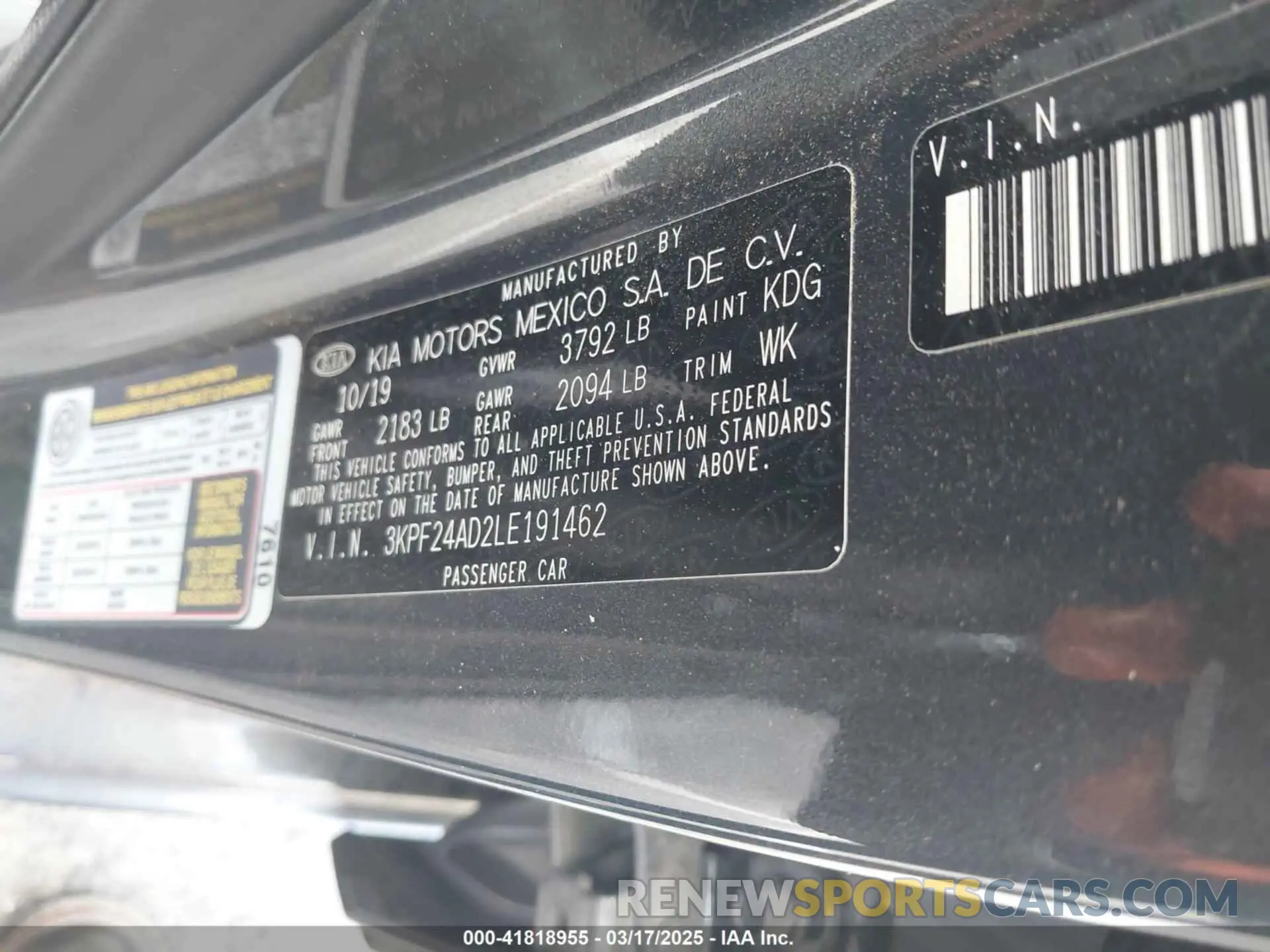 9 Фотография поврежденного автомобиля 3KPF24AD2LE191462 KIA FORTE 2020
