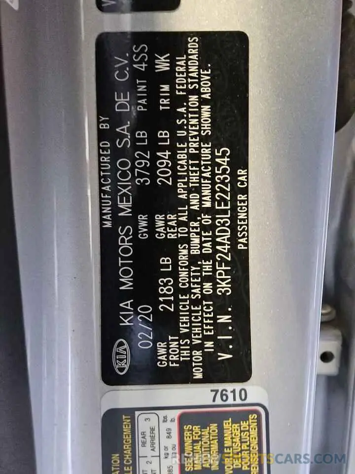 12 Фотография поврежденного автомобиля 3KPF24AD3LE223545 KIA FORTE 2020