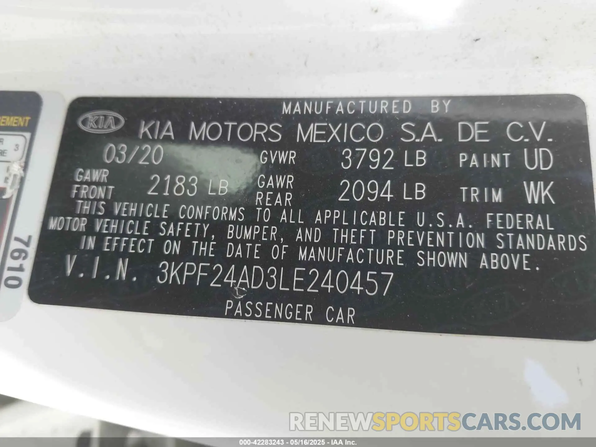 9 Photograph of a damaged car 3KPF24AD3LE240457 KIA FORTE 2020