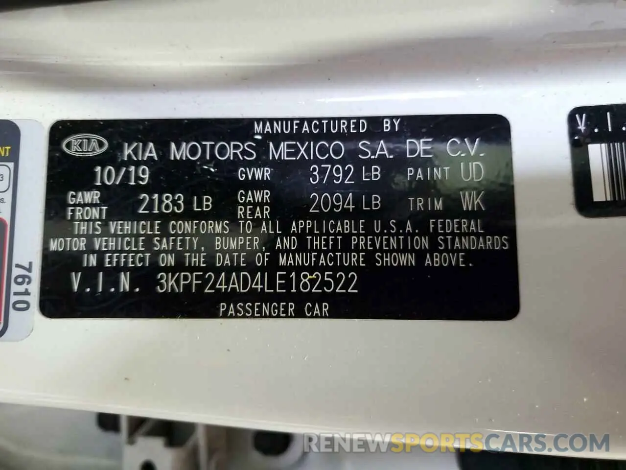 12 Photograph of a damaged car 3KPF24AD4LE182522 KIA FORTE 2020