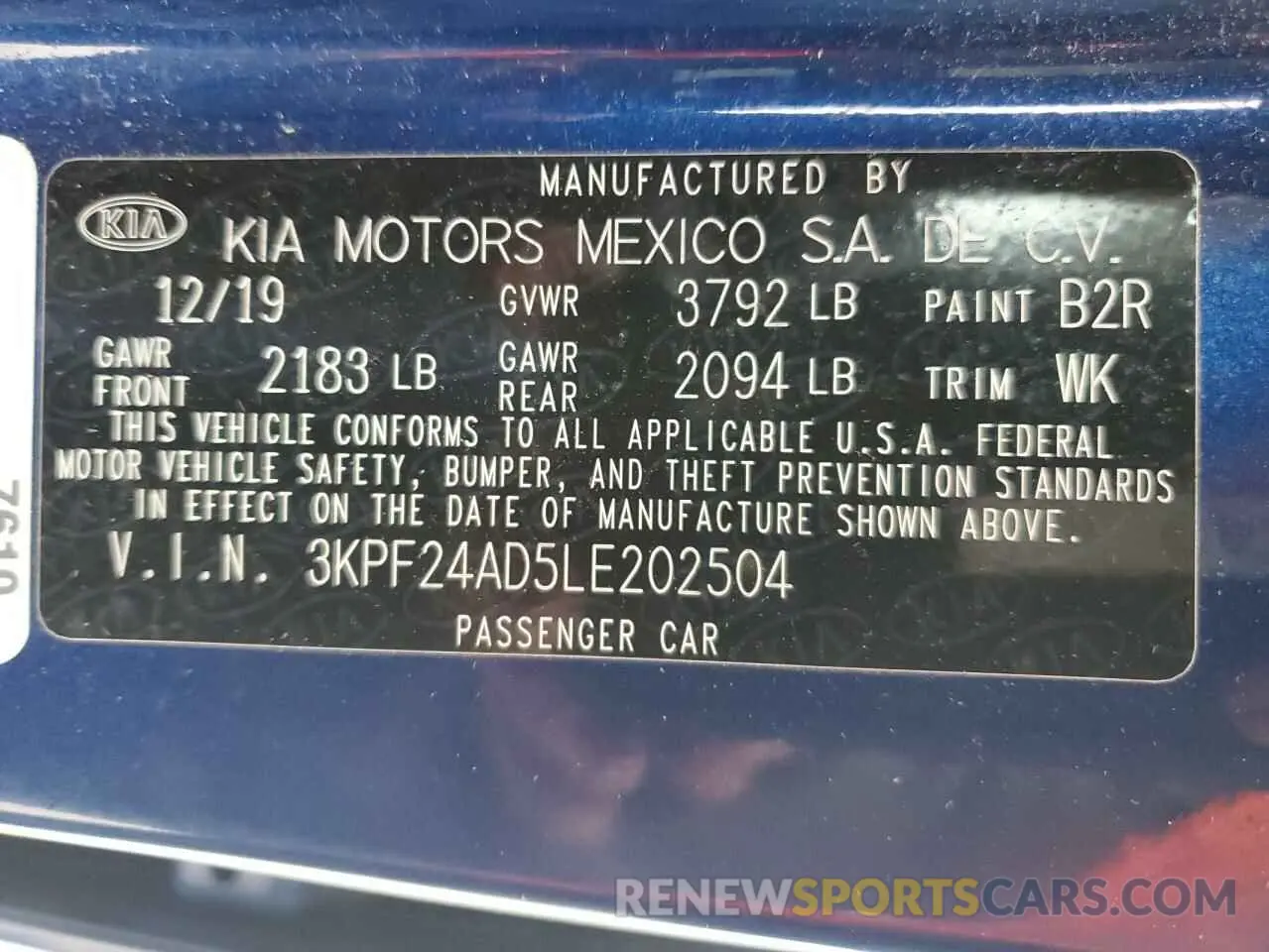 14 Photograph of a damaged car 3KPF24AD5LE202504 KIA FORTE 2020