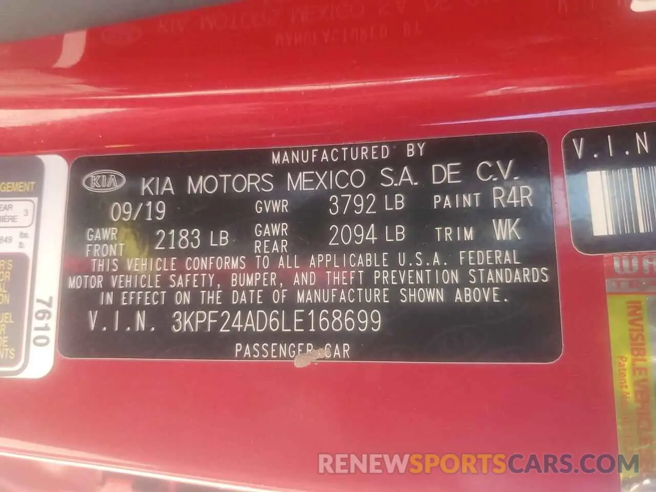 13 Photograph of a damaged car 3KPF24AD6LE168699 KIA FORTE 2020