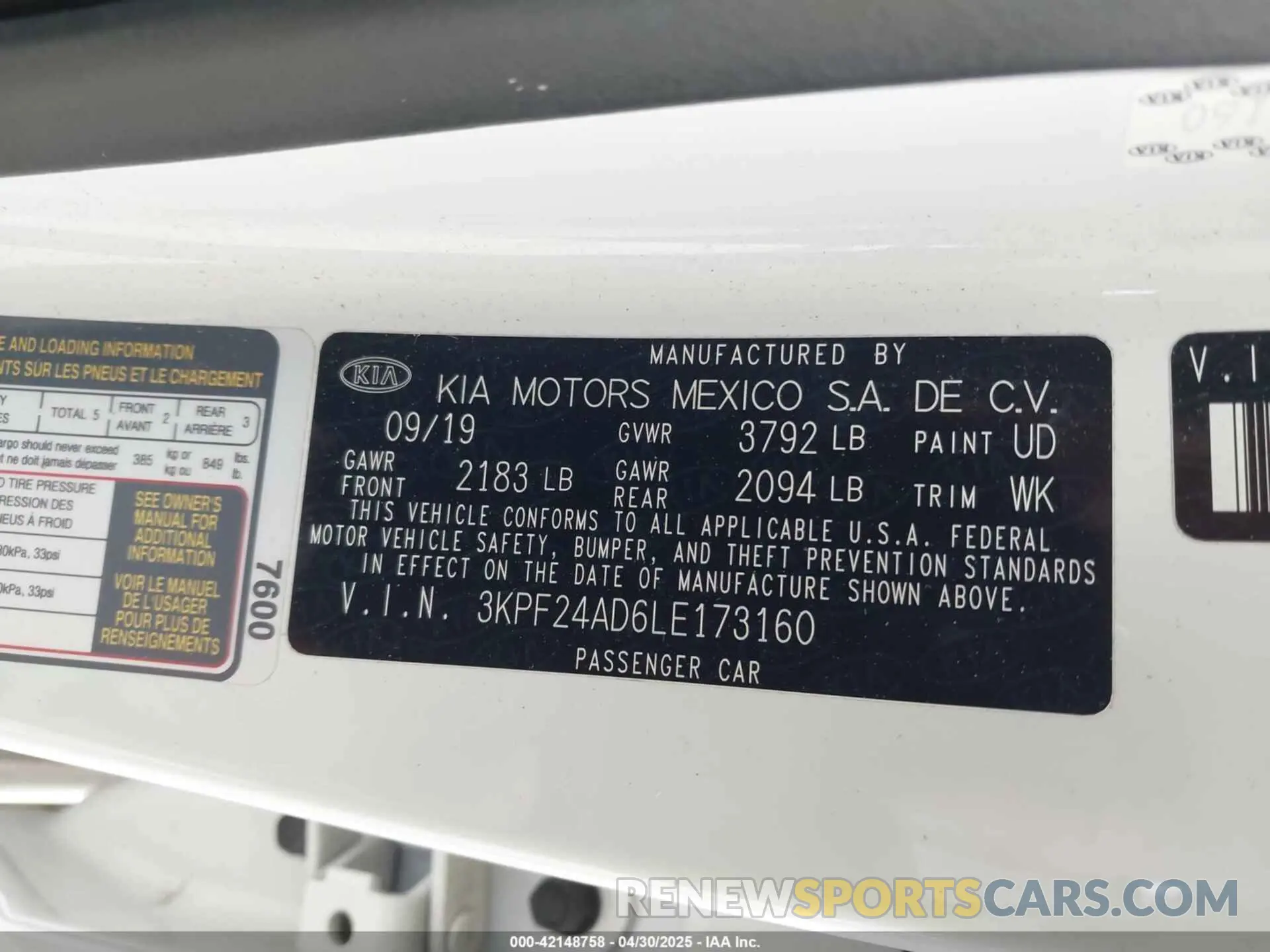 9 Фотография поврежденного автомобиля 3KPF24AD6LE173160 KIA FORTE 2020