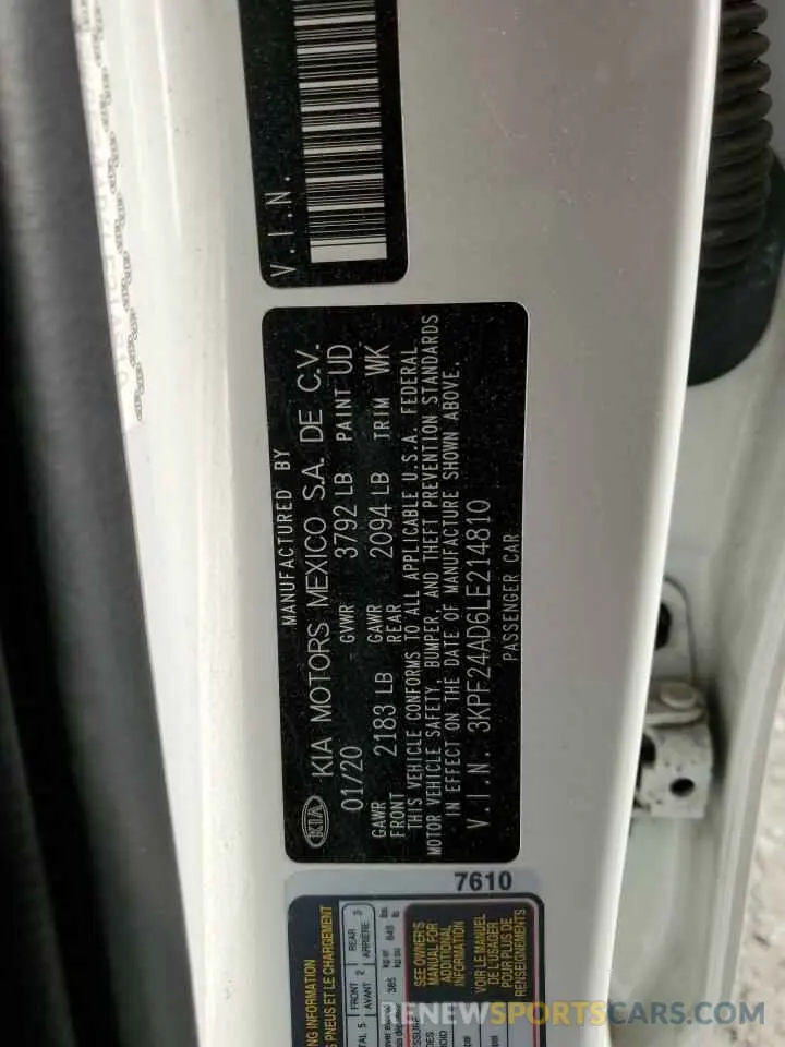 12 Photograph of a damaged car 3KPF24AD6LE214810 KIA FORTE 2020