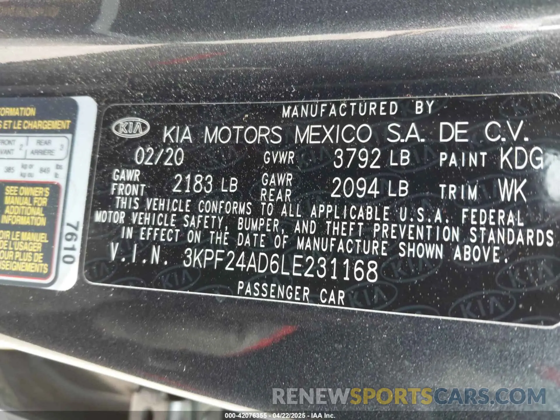 9 Фотография поврежденного автомобиля 3KPF24AD6LE231168 KIA FORTE 2020