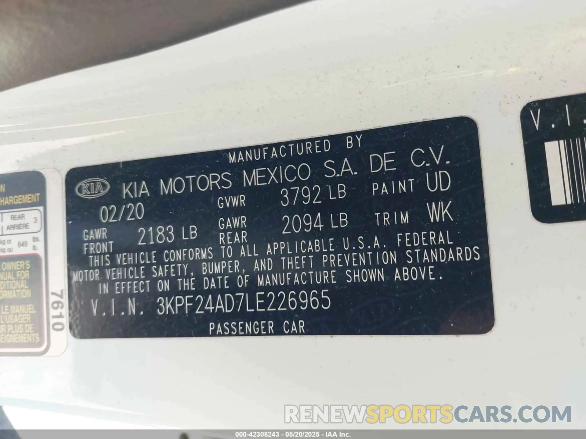 9 Фотография поврежденного автомобиля 3KPF24AD7LE226965 KIA FORTE 2020