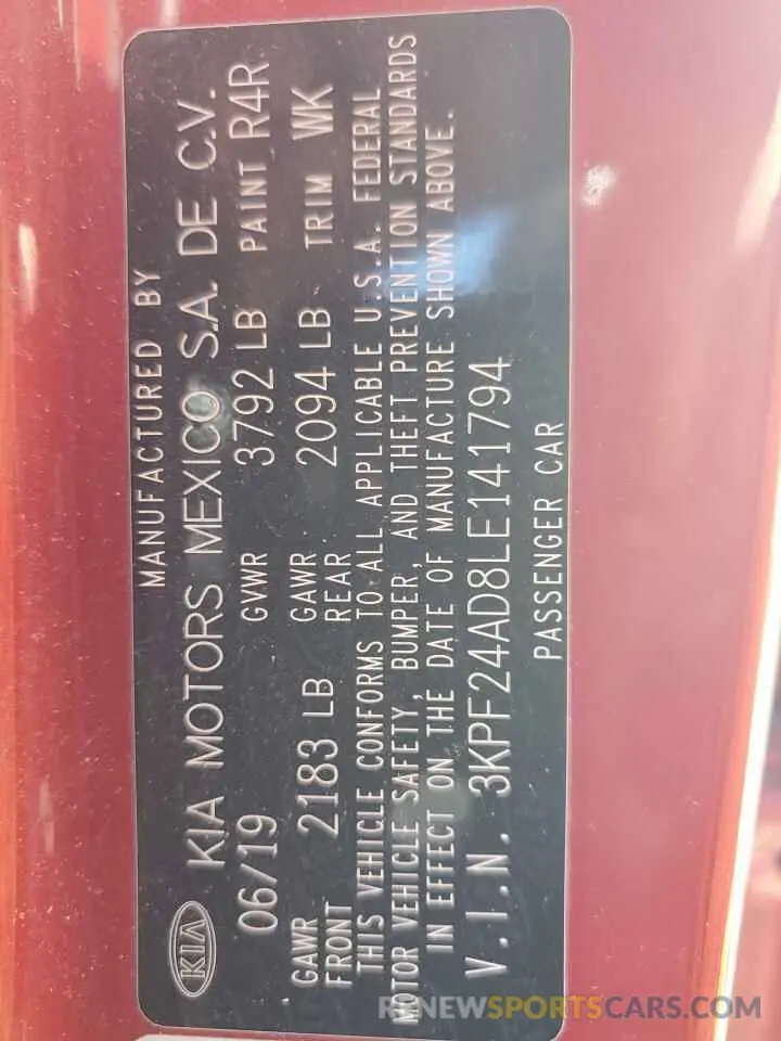 15 Photograph of a damaged car 3KPF24AD8LE141794 KIA FORTE 2020
