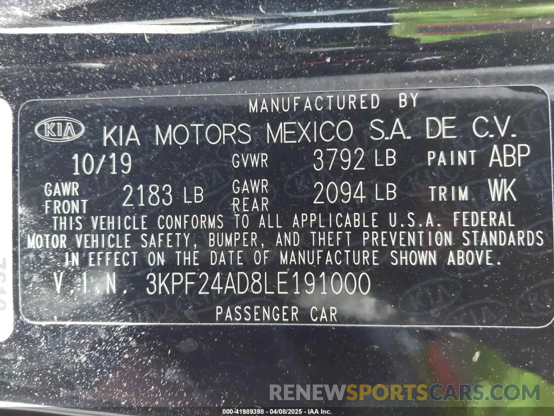 9 Photograph of a damaged car 3KPF24AD8LE191000 KIA FORTE 2020