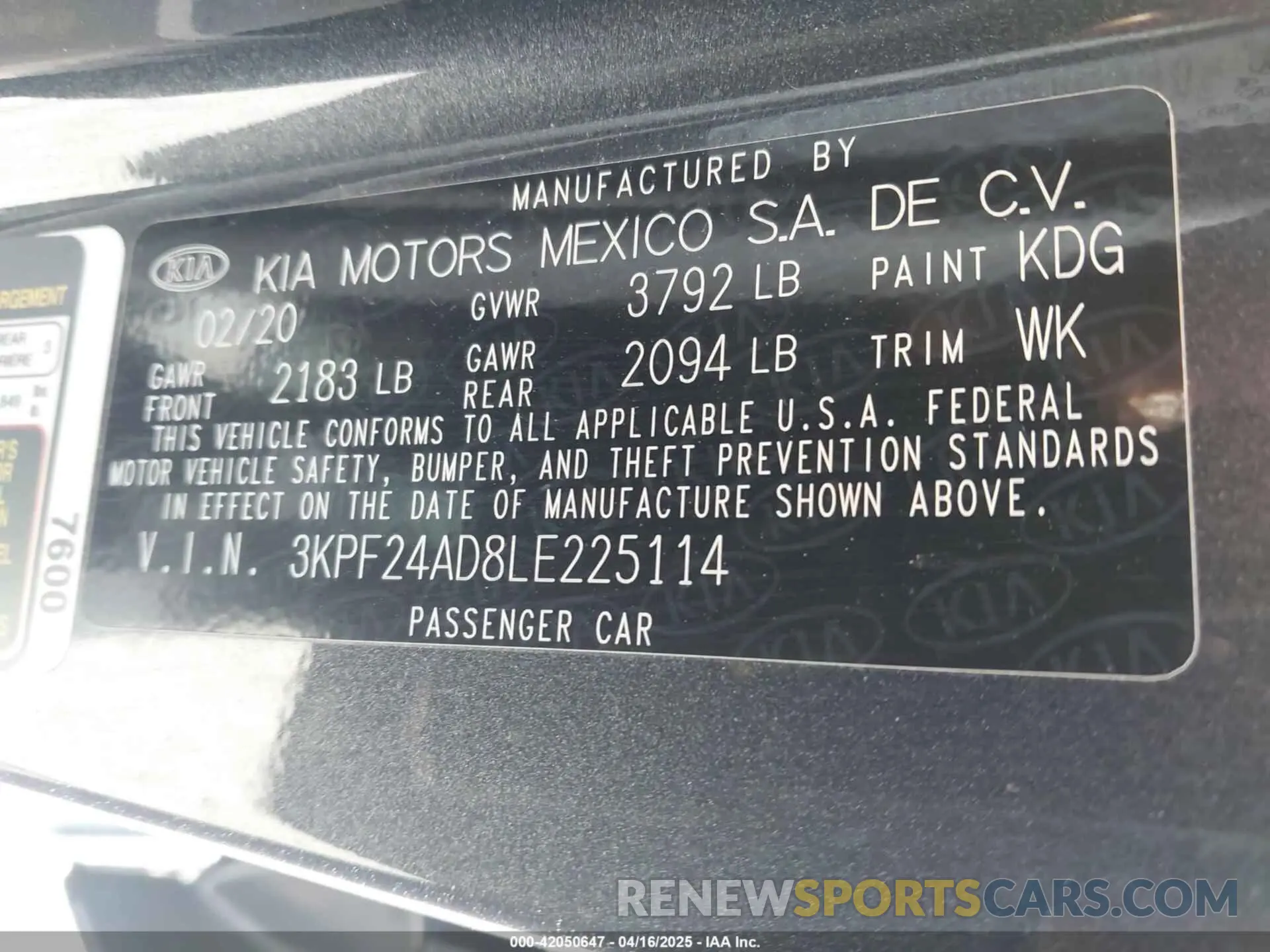 9 Photograph of a damaged car 3KPF24AD8LE225114 KIA FORTE 2020
