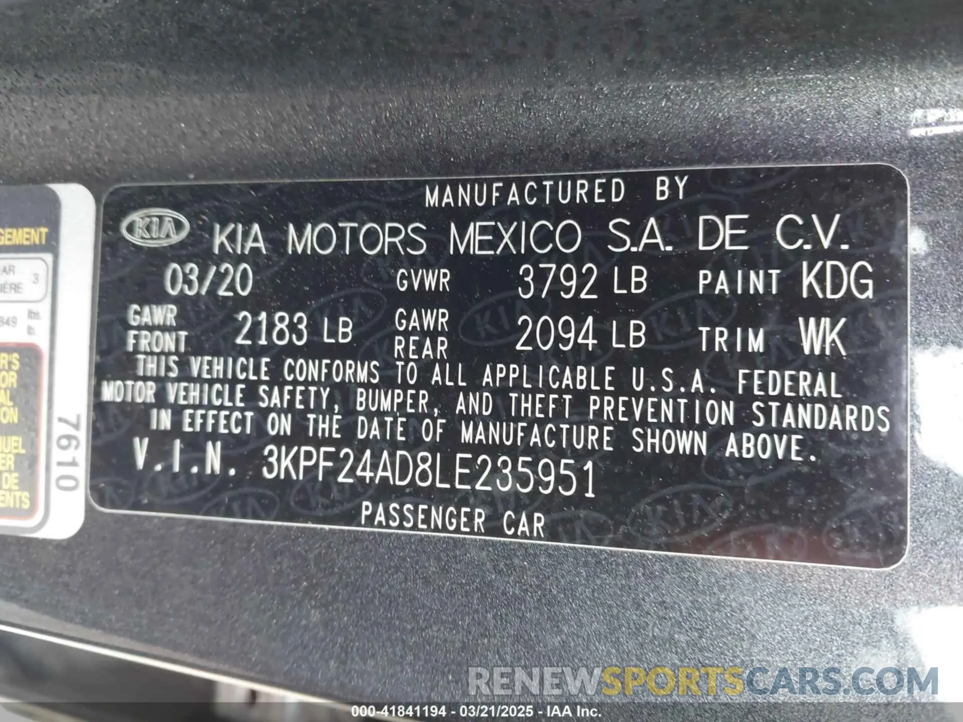 9 Фотография поврежденного автомобиля 3KPF24AD8LE235951 KIA FORTE 2020