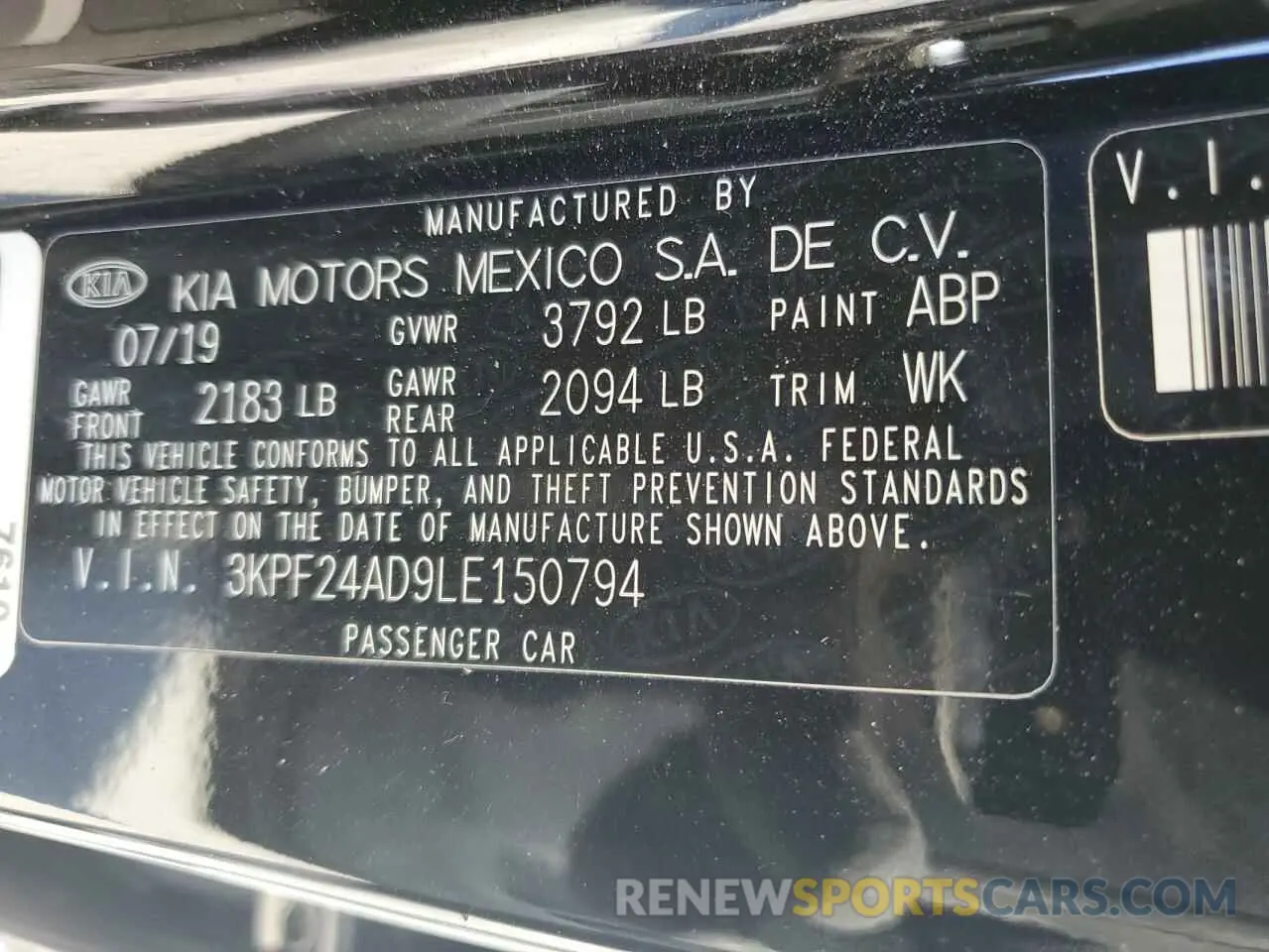 12 Photograph of a damaged car 3KPF24AD9LE150794 KIA FORTE 2020
