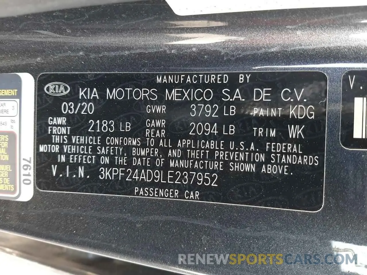 12 Photograph of a damaged car 3KPF24AD9LE237952 KIA FORTE 2020