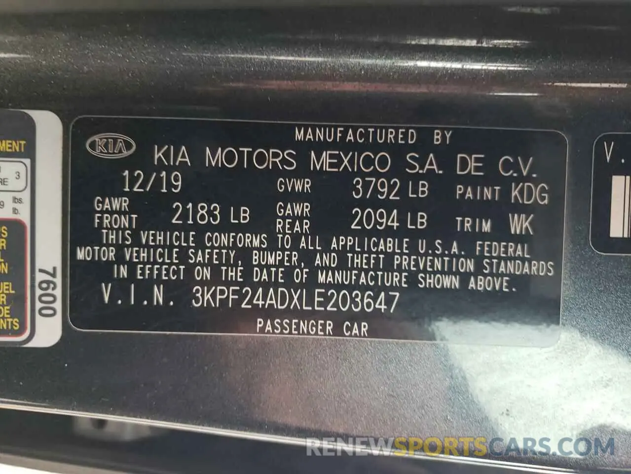 12 Photograph of a damaged car 3KPF24ADXLE203647 KIA FORTE 2020