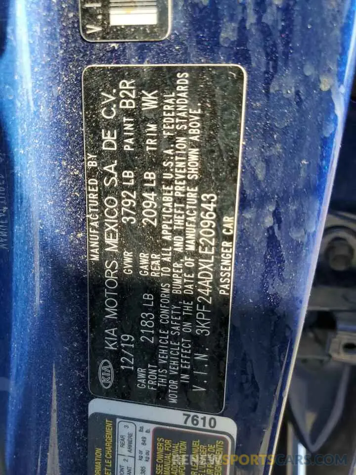 15 Photograph of a damaged car 3KPF24ADXLE209643 KIA FORTE 2020