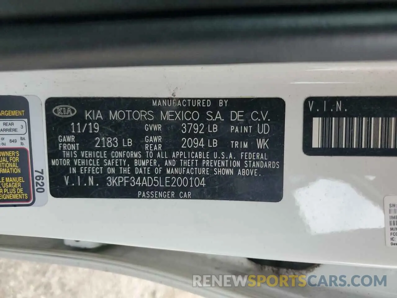 12 Фотография поврежденного автомобиля 3KPF34AD5LE200104 KIA FORTE 2020