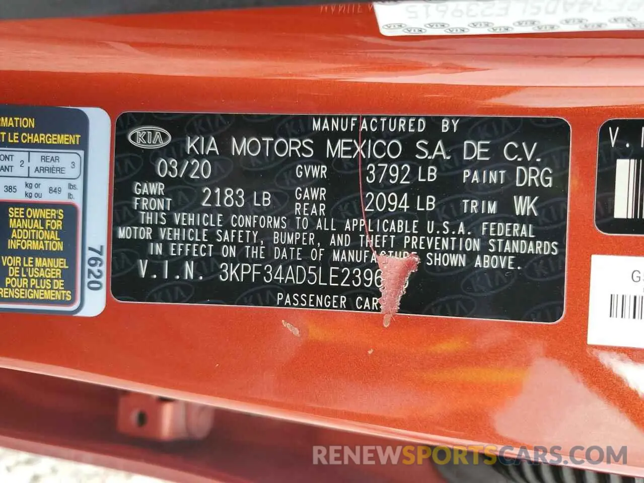 12 Photograph of a damaged car 3KPF34AD5LE239615 KIA FORTE 2020