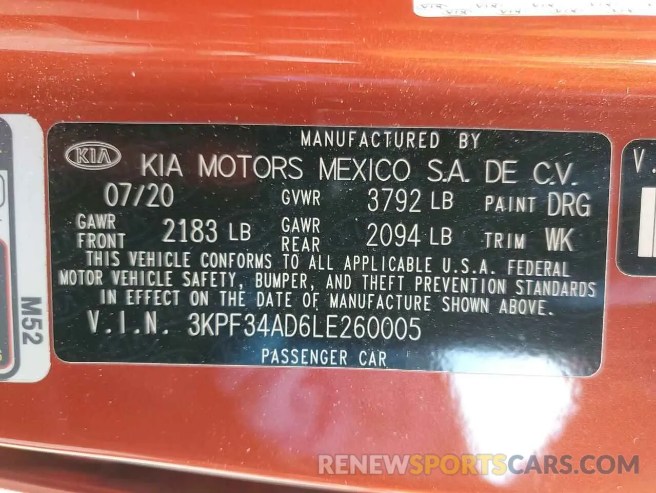 13 Photograph of a damaged car 3KPF34AD6LE260005 KIA FORTE 2020