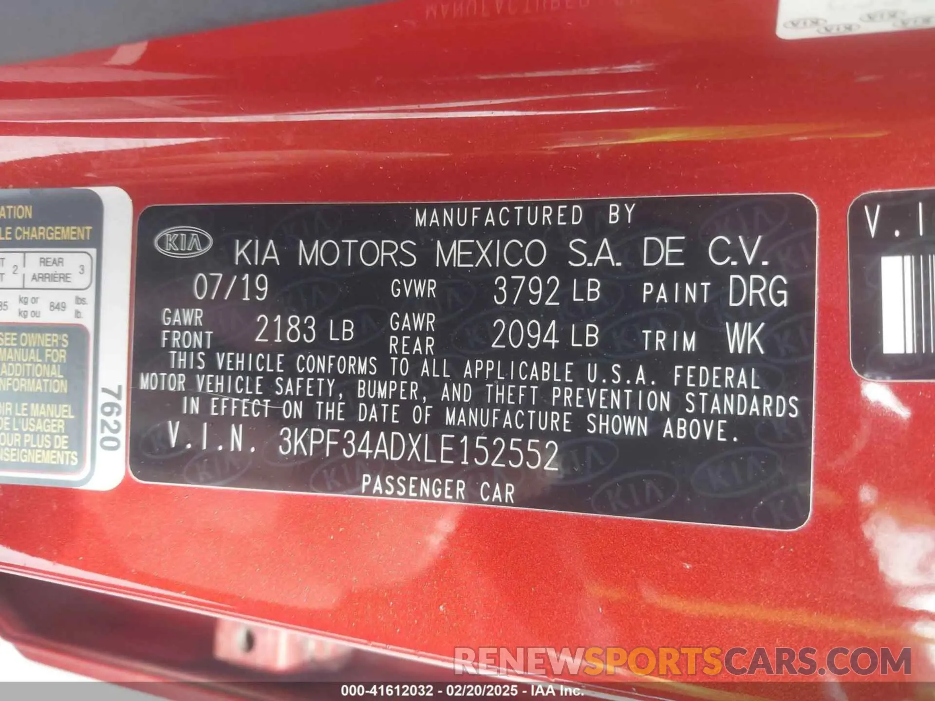 9 Photograph of a damaged car 3KPF34ADXLE152552 KIA FORTE 2020
