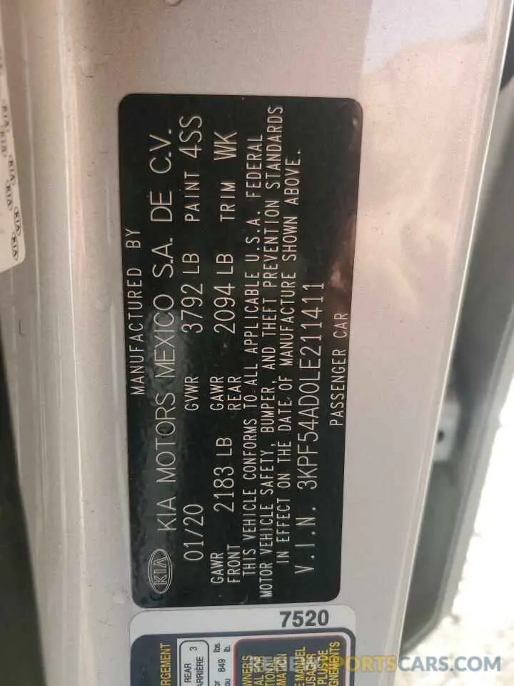 12 Фотография поврежденного автомобиля 3KPF54AD0LE211411 KIA FORTE 2020