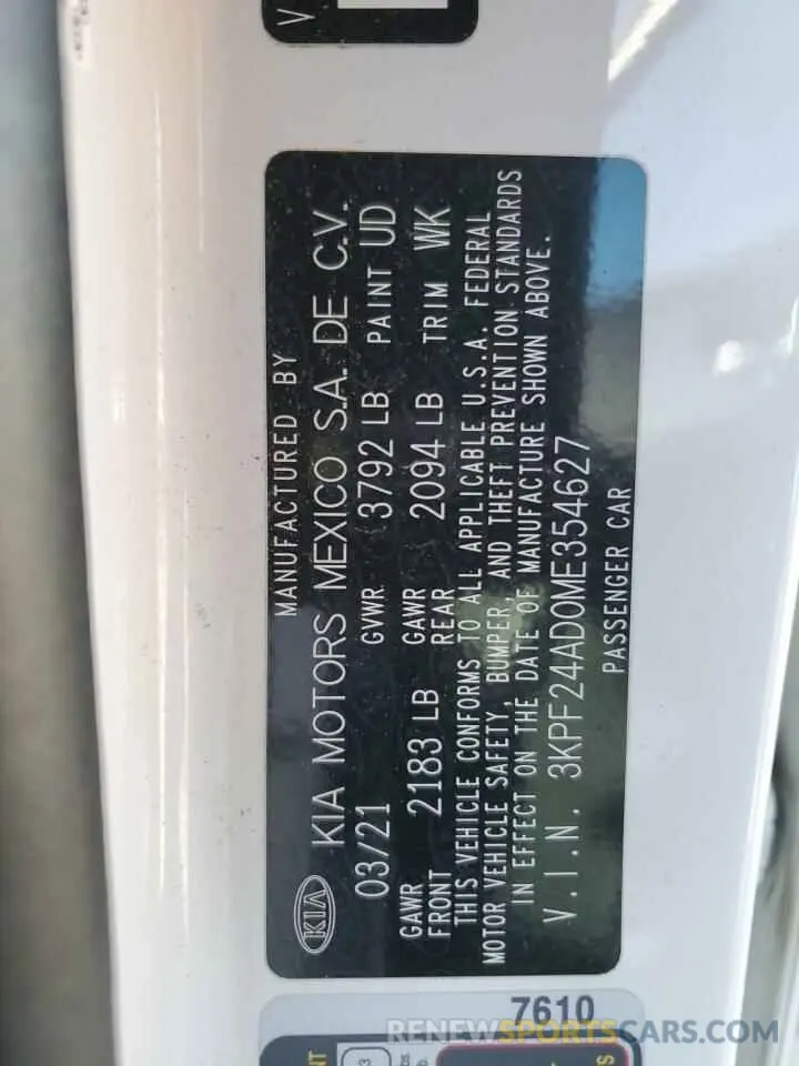 12 Фотография поврежденного автомобиля 3KPF24AD0ME354627 KIA FORTE 2021