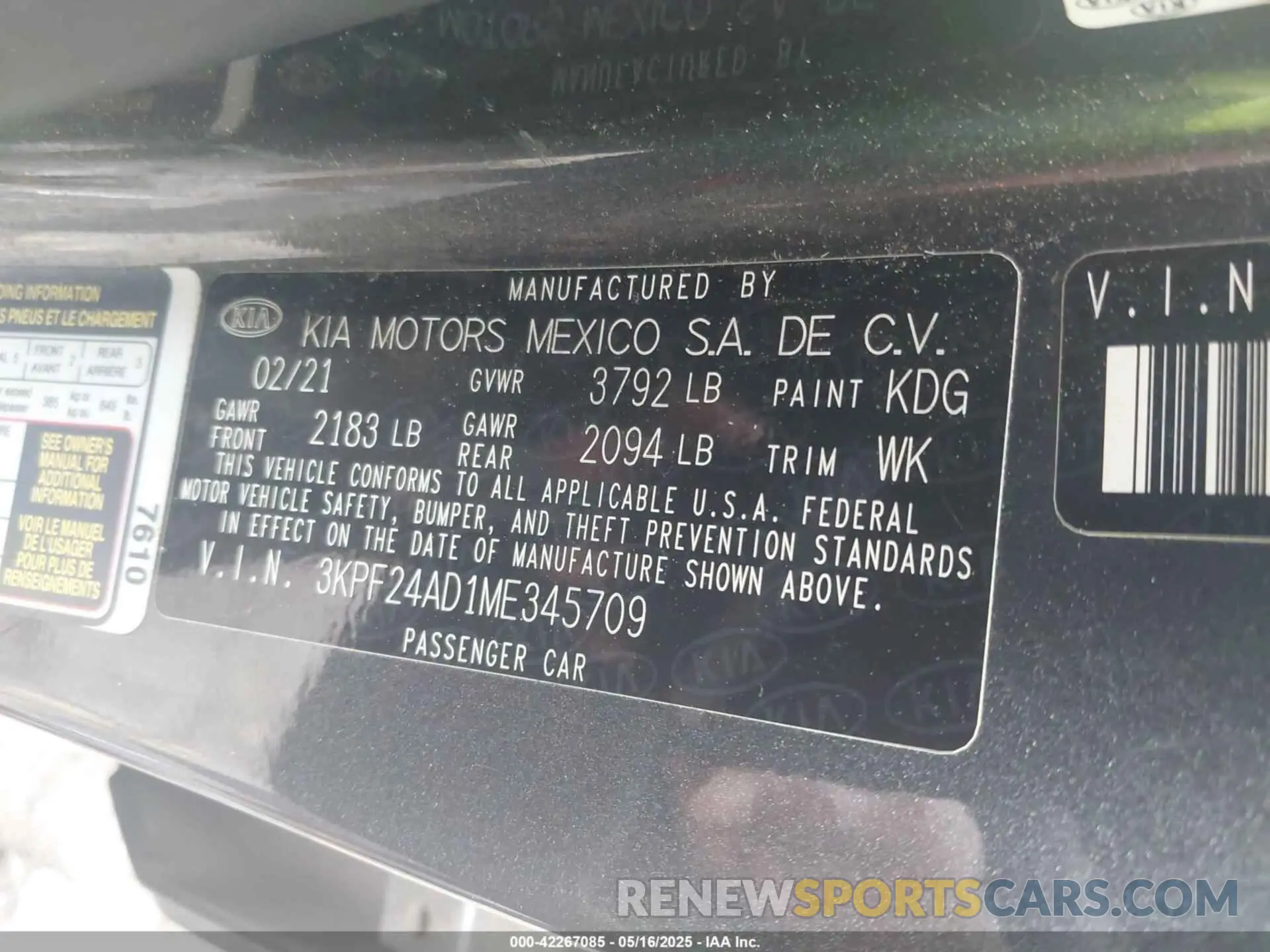 9 Фотография поврежденного автомобиля 3KPF24AD1ME345709 KIA FORTE 2021