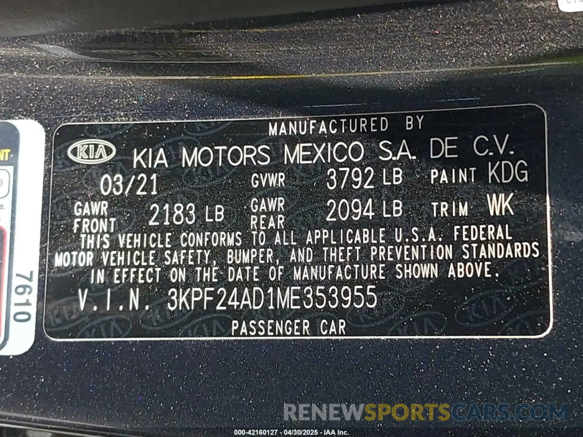 9 Фотография поврежденного автомобиля 3KPF24AD1ME353955 KIA FORTE 2021
