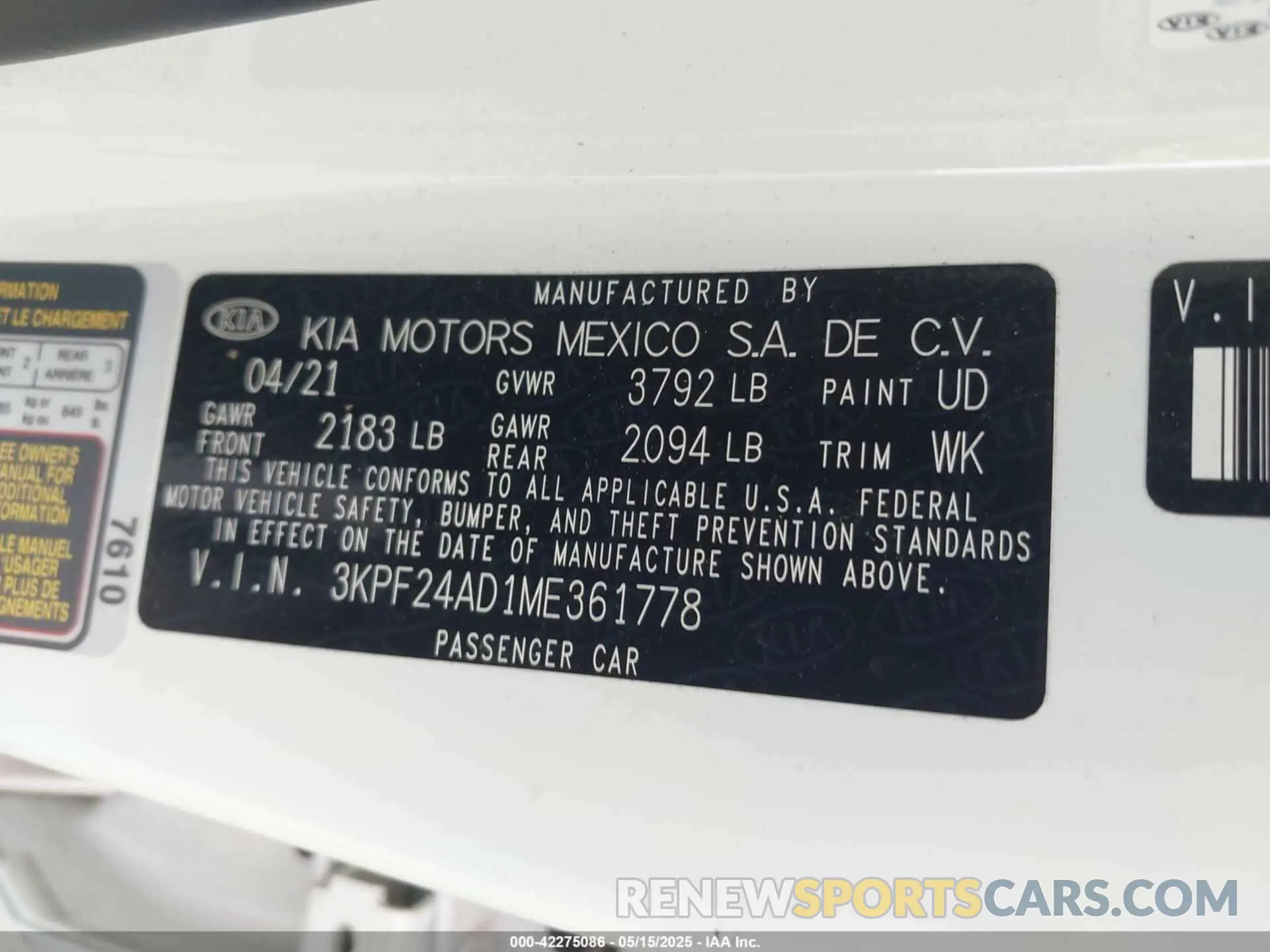 9 Фотография поврежденного автомобиля 3KPF24AD1ME361778 KIA FORTE 2021