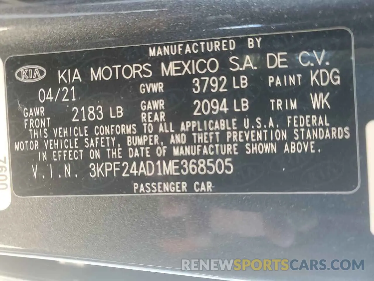 12 Фотография поврежденного автомобиля 3KPF24AD1ME368505 KIA FORTE 2021