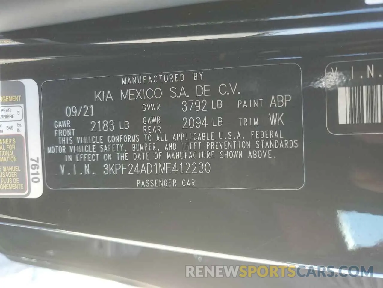12 Photograph of a damaged car 3KPF24AD1ME412230 KIA FORTE 2021