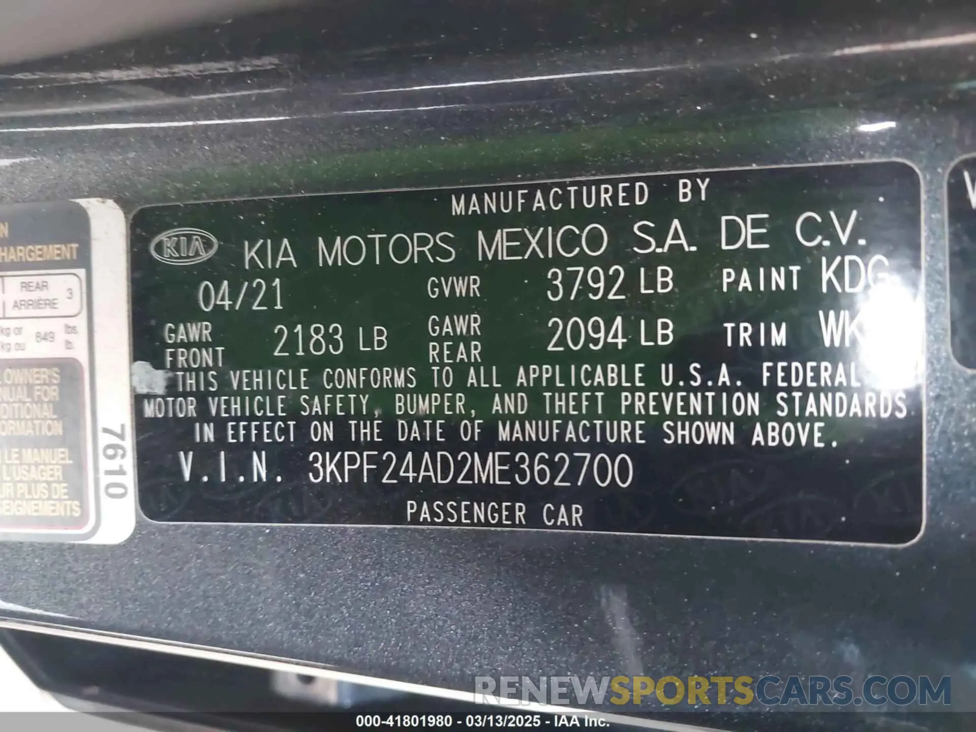 9 Photograph of a damaged car 3KPF24AD2ME362700 KIA FORTE 2021