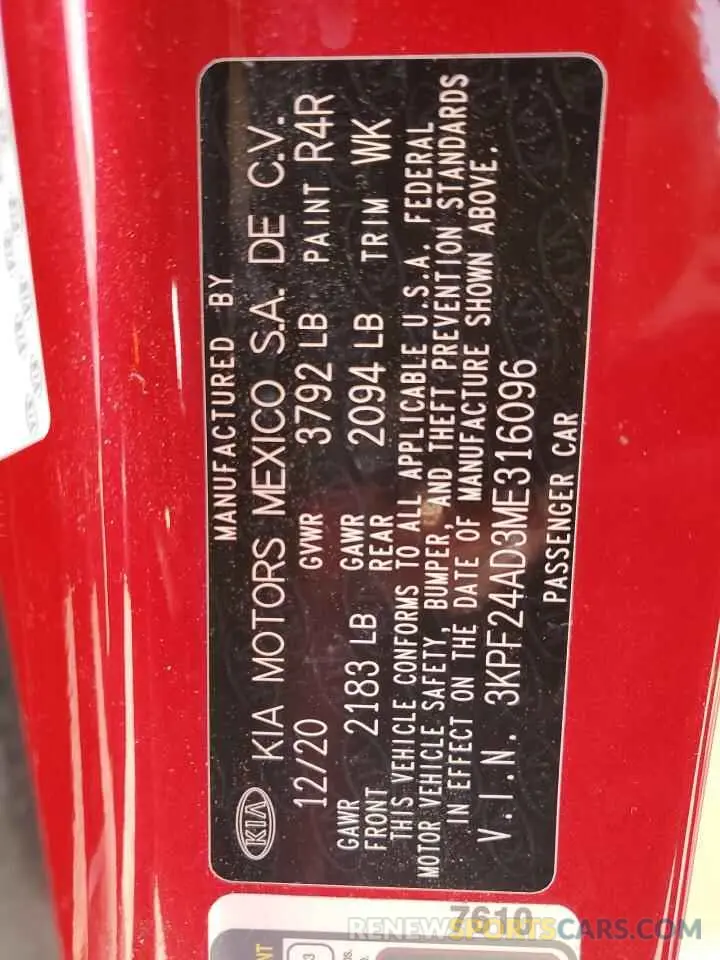 13 Photograph of a damaged car 3KPF24AD3ME316096 KIA FORTE 2021
