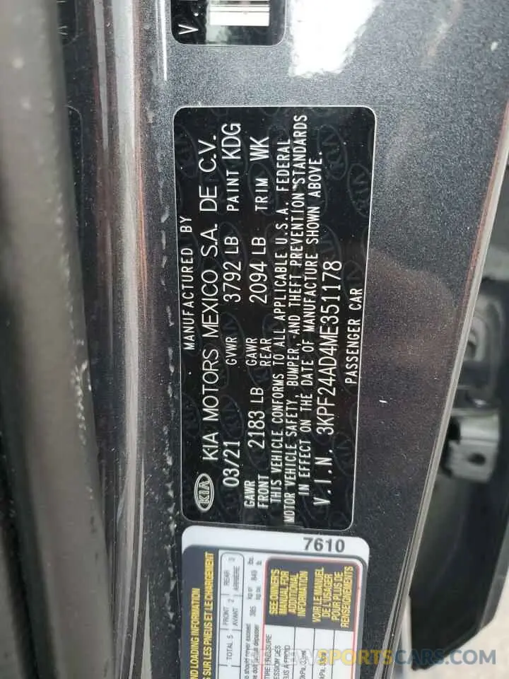 13 Photograph of a damaged car 3KPF24AD4ME351178 KIA FORTE 2021