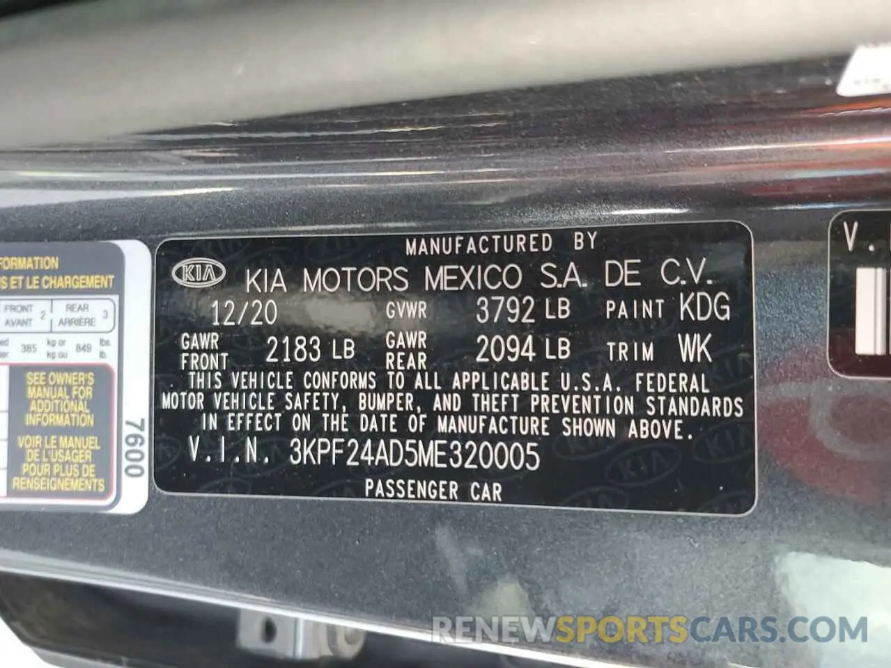 12 Photograph of a damaged car 3KPF24AD5ME320005 KIA FORTE 2021