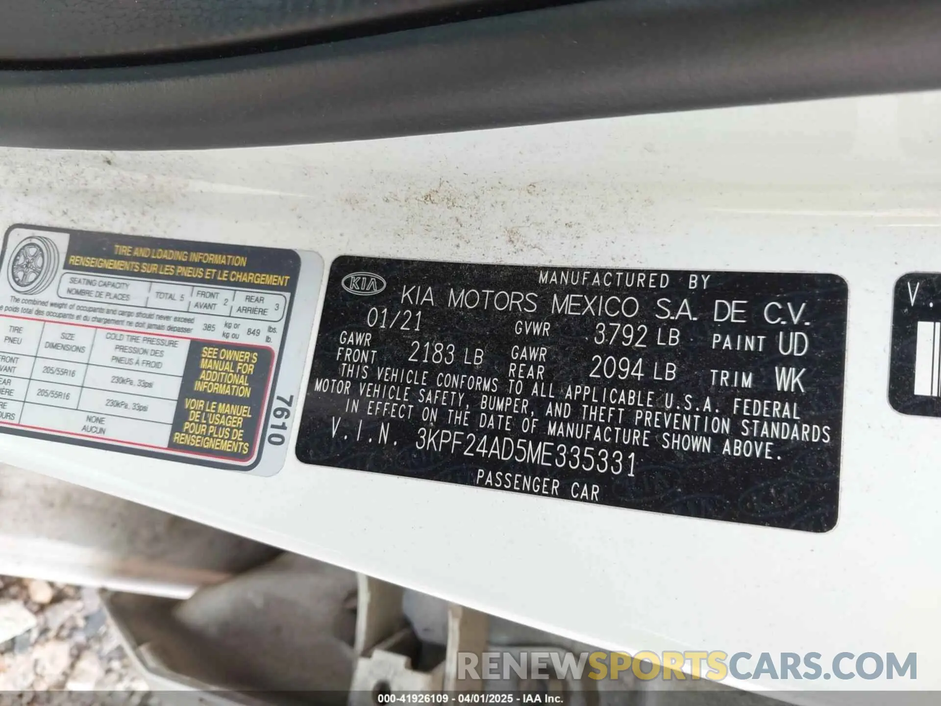 9 Фотография поврежденного автомобиля 3KPF24AD5ME335331 KIA FORTE 2021
