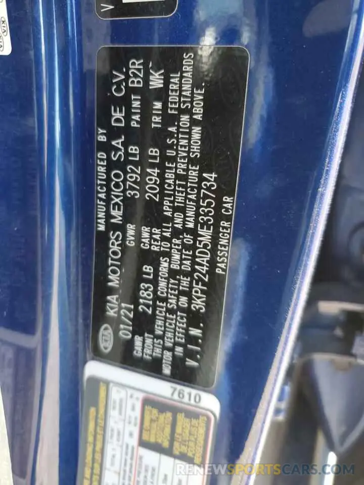 12 Фотография поврежденного автомобиля 3KPF24AD5ME335734 KIA FORTE 2021
