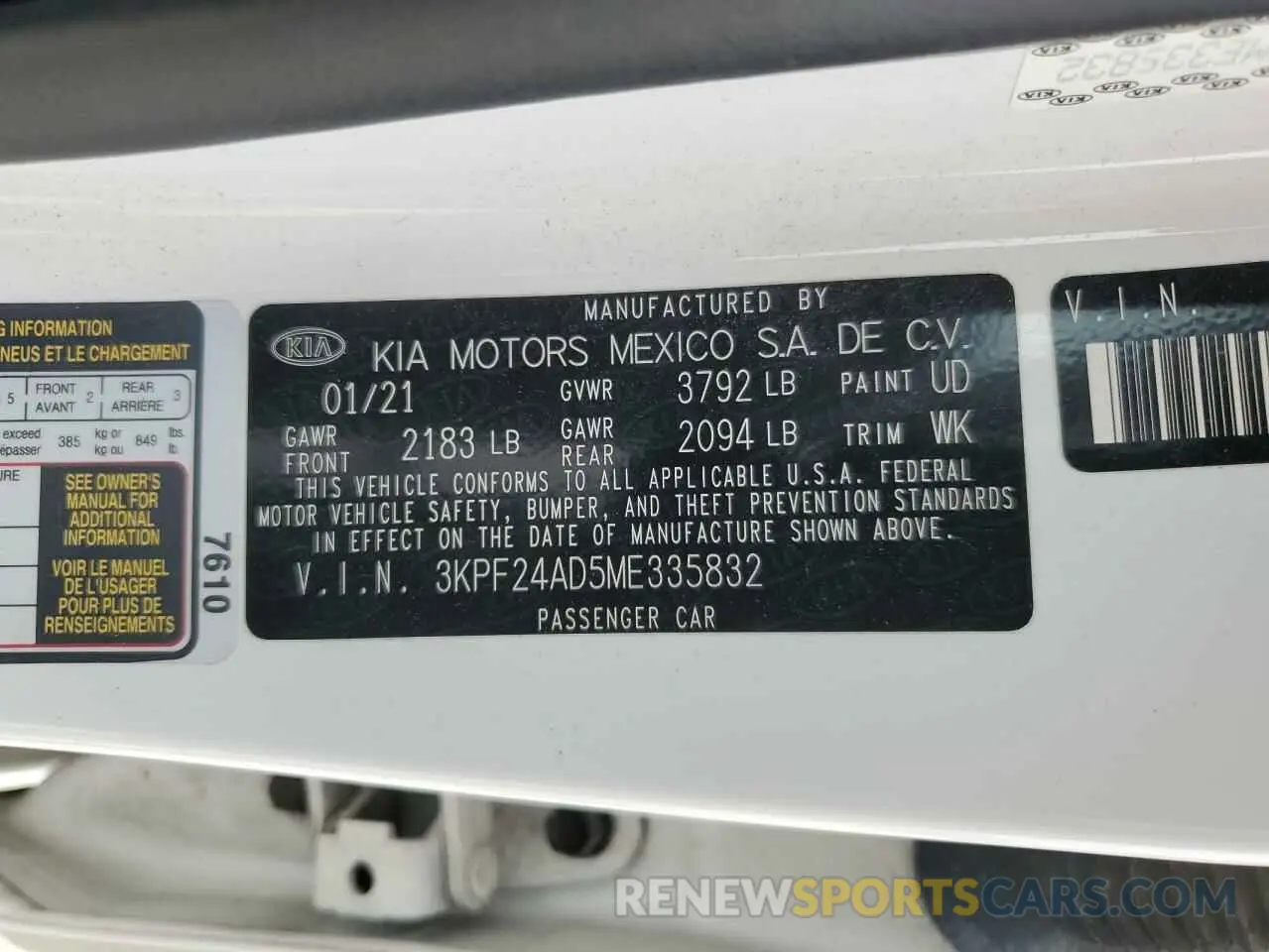 12 Фотография поврежденного автомобиля 3KPF24AD5ME335832 KIA FORTE 2021