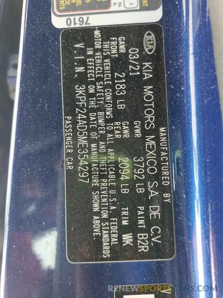 12 Фотография поврежденного автомобиля 3KPF24AD5ME354297 KIA FORTE 2021
