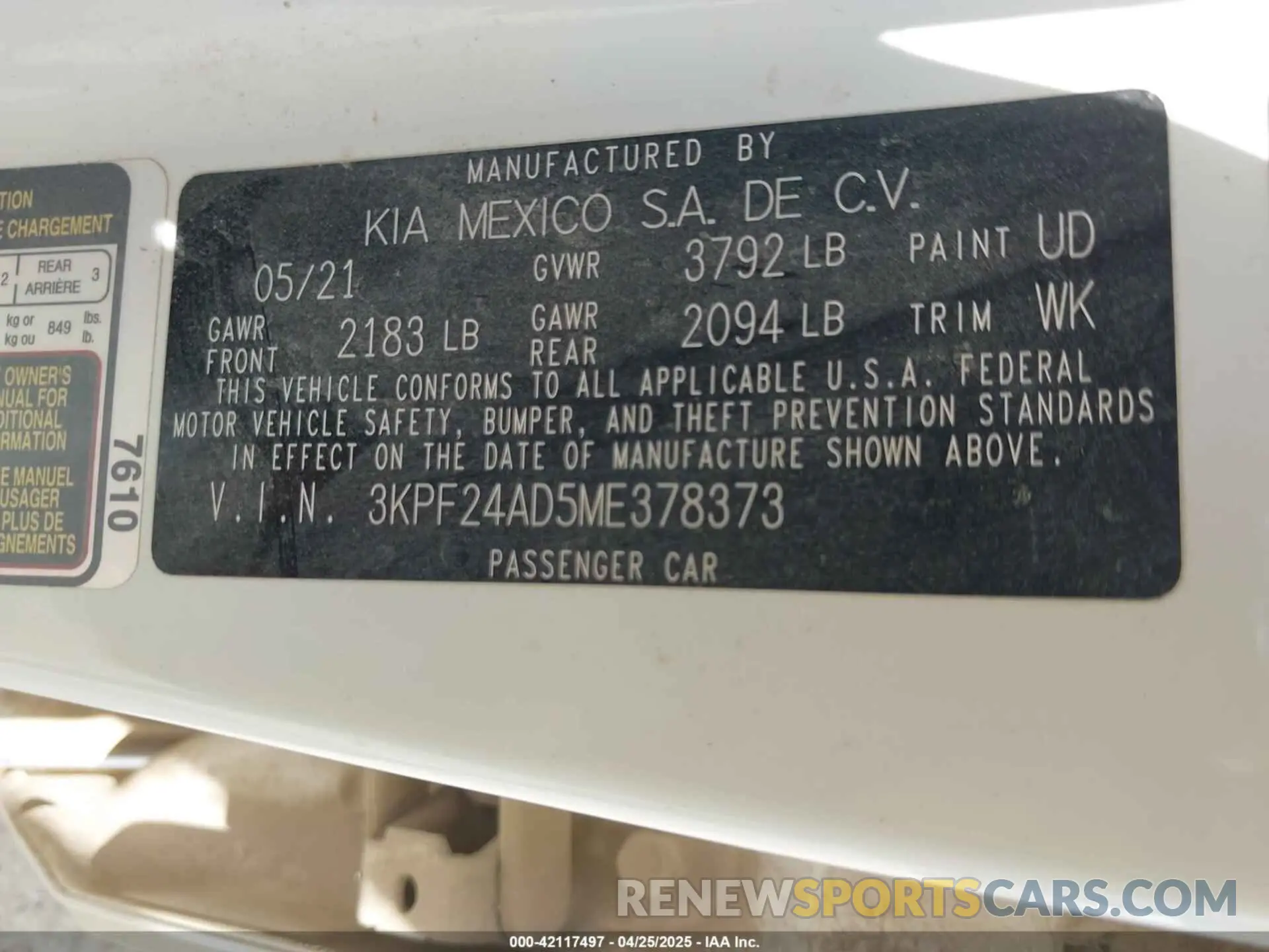 9 Photograph of a damaged car 3KPF24AD5ME378373 KIA FORTE 2021