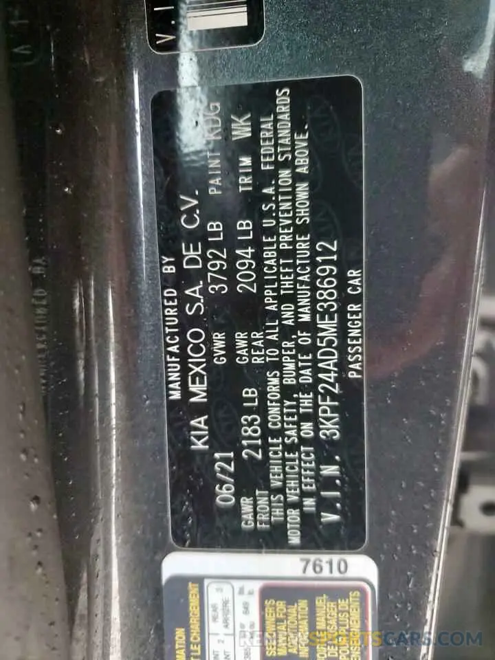 12 Фотография поврежденного автомобиля 3KPF24AD5ME386912 KIA FORTE 2021