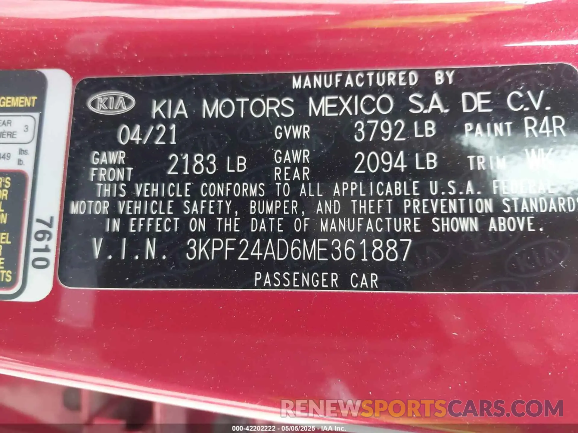 9 Фотография поврежденного автомобиля 3KPF24AD6ME361887 KIA FORTE 2021