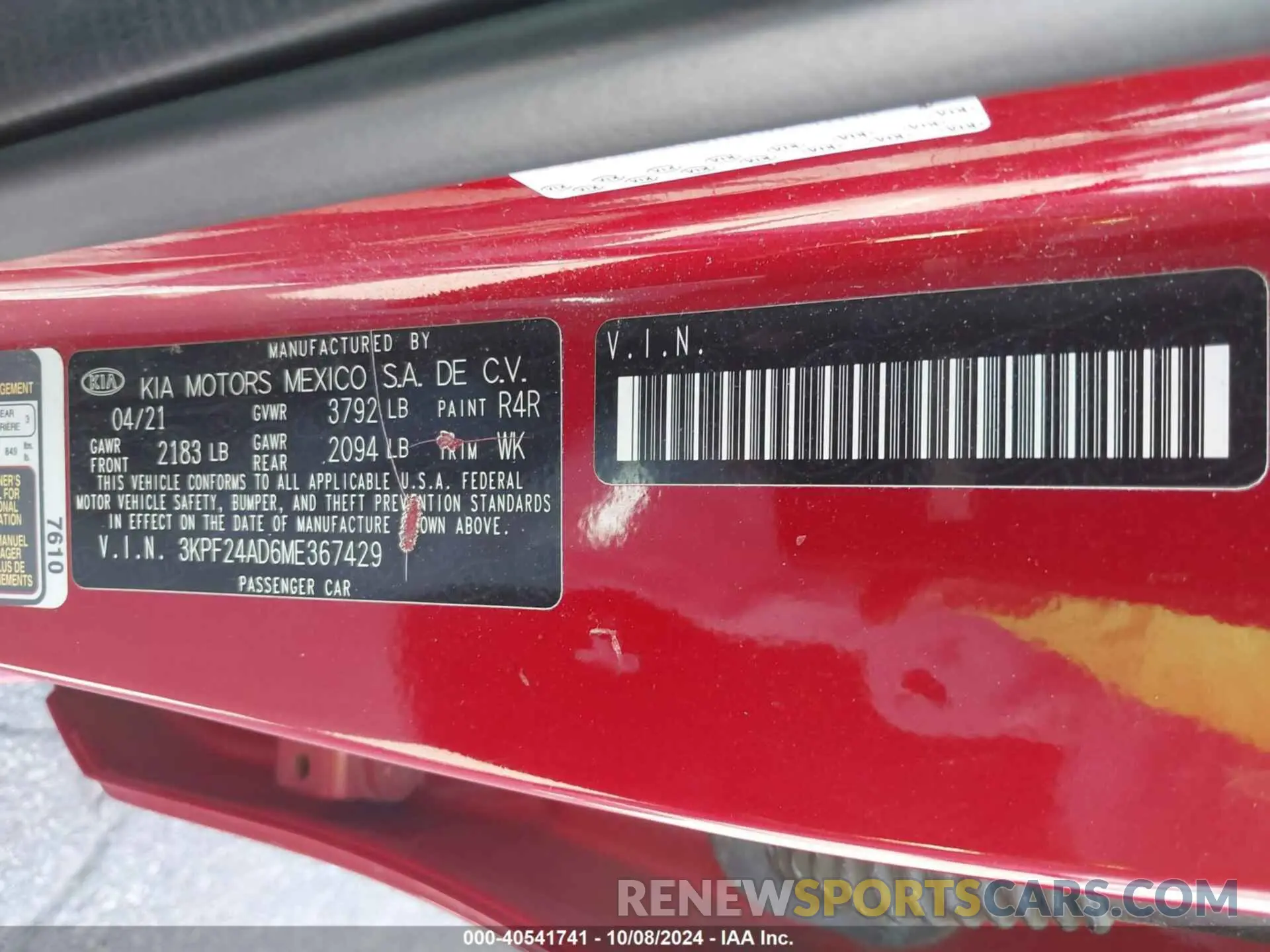 9 Фотография поврежденного автомобиля 3KPF24AD6ME367429 KIA FORTE 2021