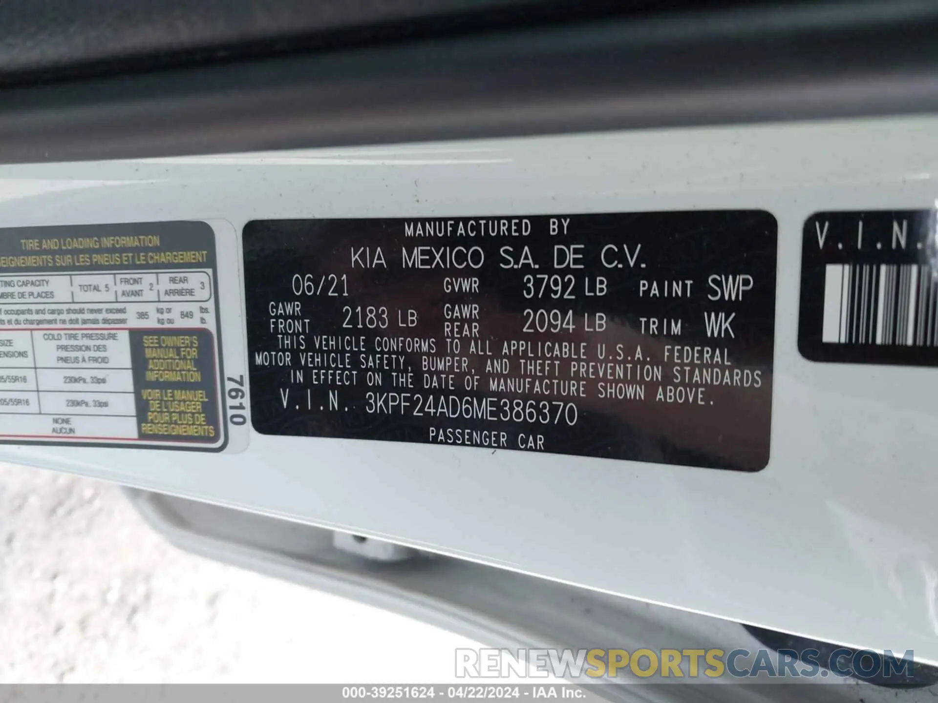 9 Фотография поврежденного автомобиля 3KPF24AD6ME386370 KIA FORTE 2021