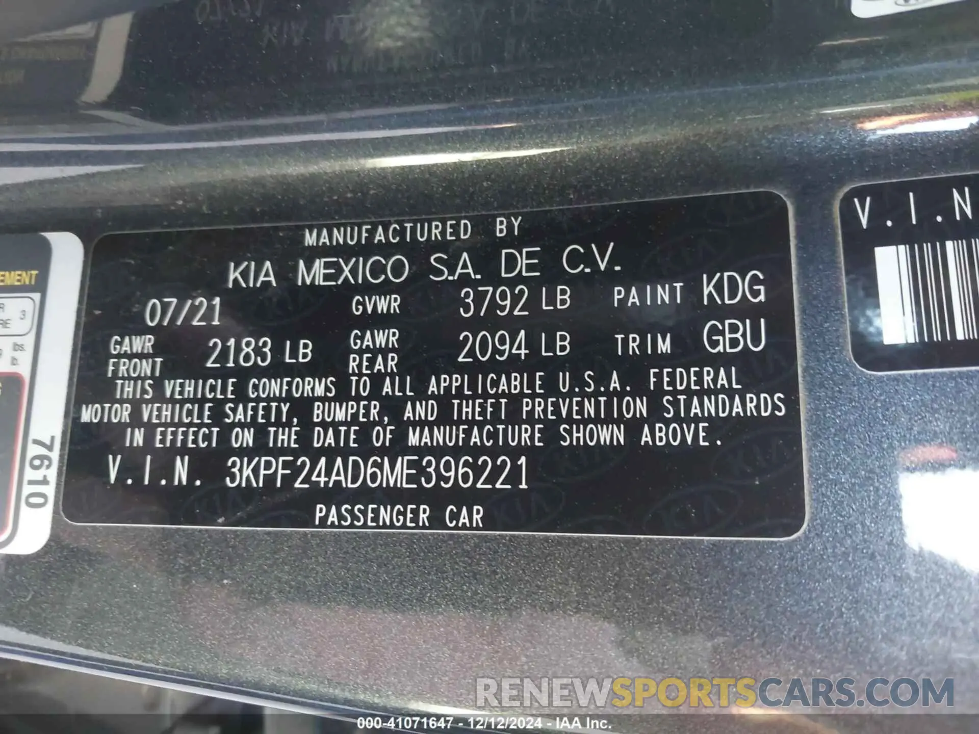 9 Photograph of a damaged car 3KPF24AD6ME396221 KIA FORTE 2021
