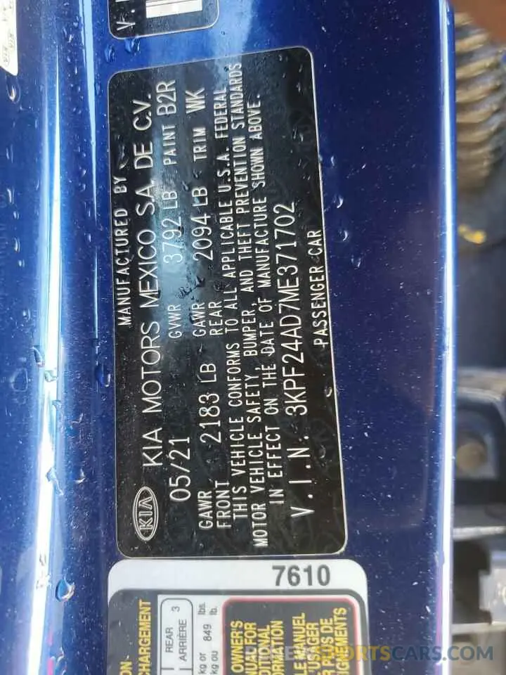 12 Фотография поврежденного автомобиля 3KPF24AD7ME371702 KIA FORTE 2021