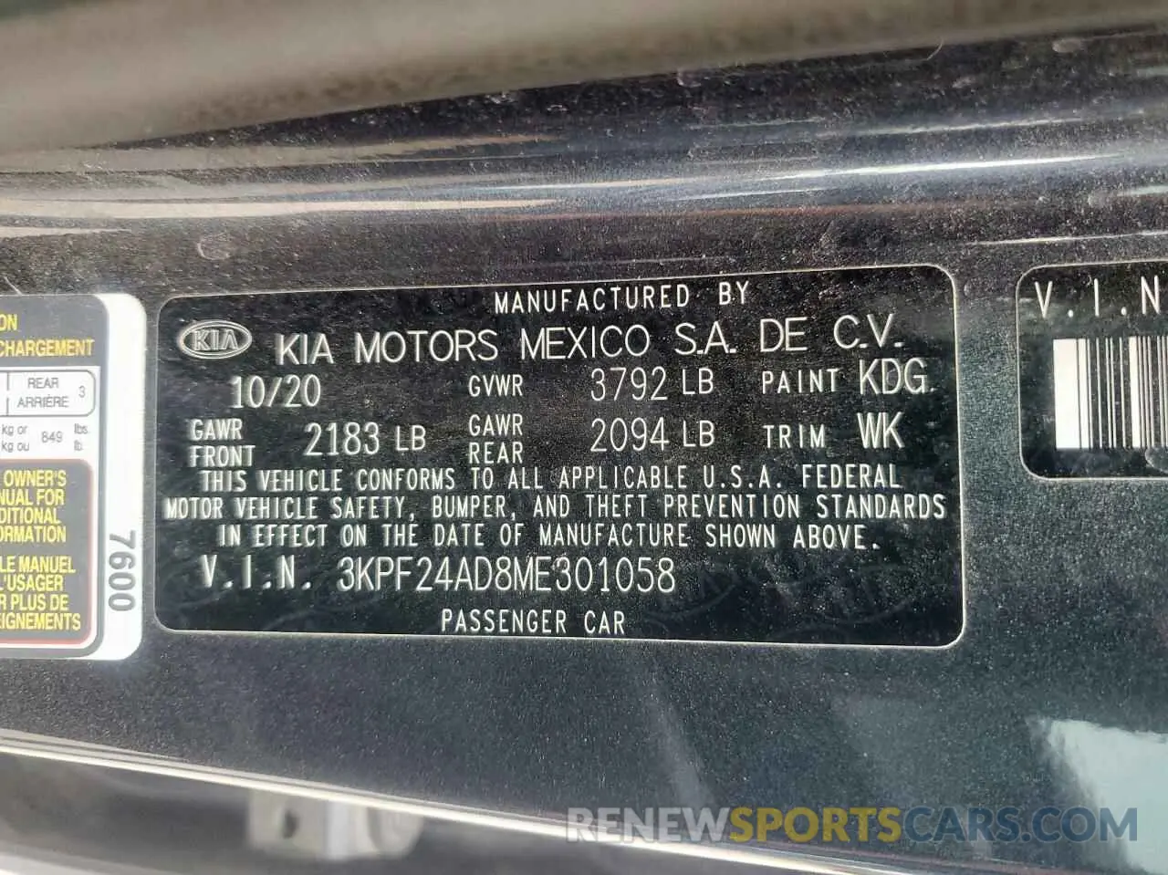 10 Photograph of a damaged car 3KPF24AD8ME301058 KIA FORTE 2021