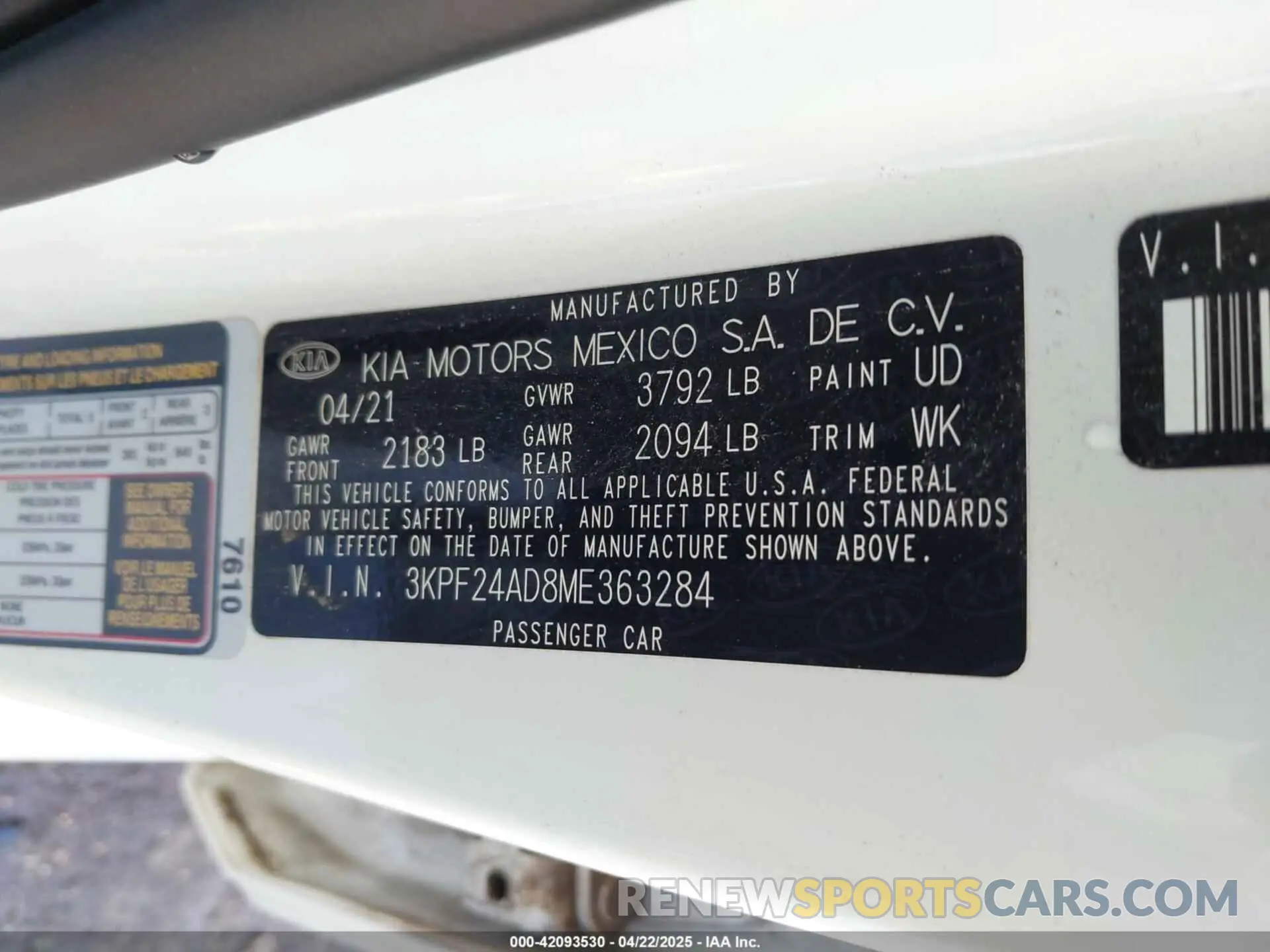 9 Фотография поврежденного автомобиля 3KPF24AD8ME363284 KIA FORTE 2021