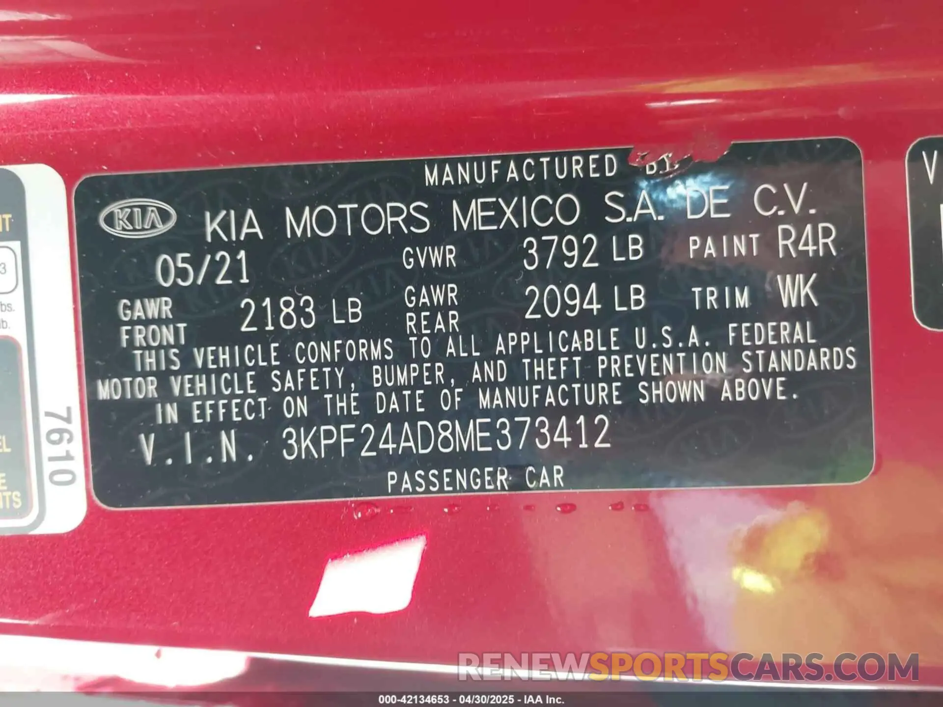 9 Фотография поврежденного автомобиля 3KPF24AD8ME373412 KIA FORTE 2021