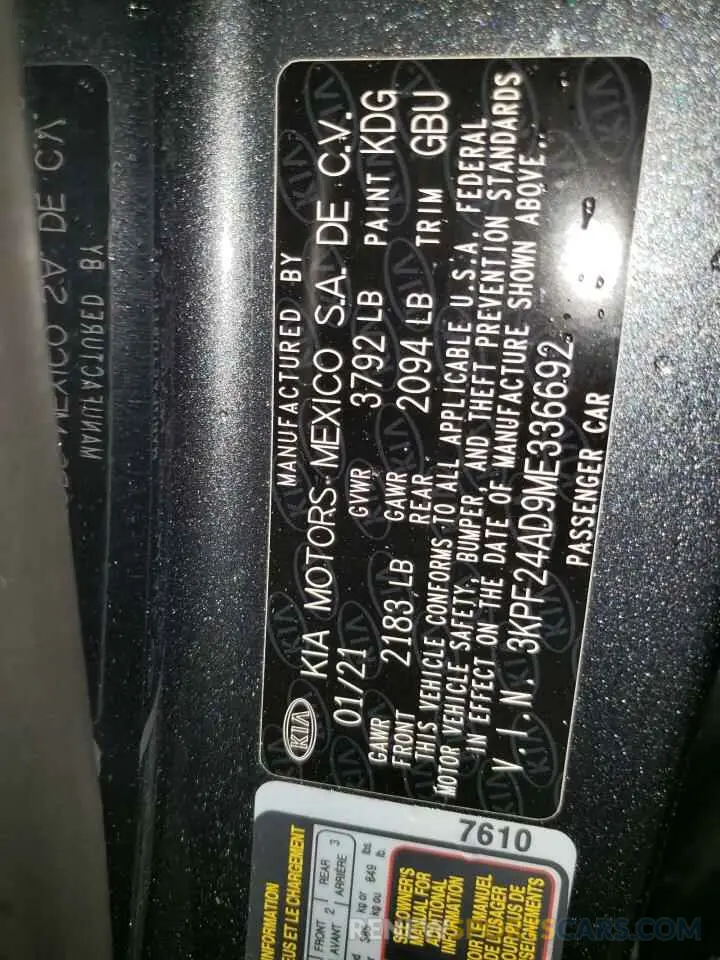 12 Фотография поврежденного автомобиля 3KPF24AD9ME336692 KIA FORTE 2021